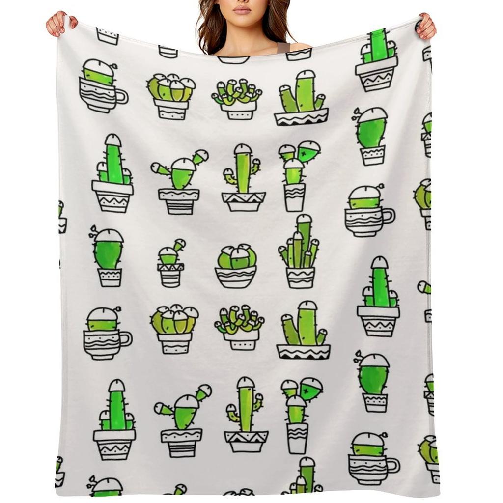 COCK PLANTS CACTUS GREEN WATERCOLOR Throw Blanket Single sofa bed Blankets Sofas Of Decoration Plush Blankets
