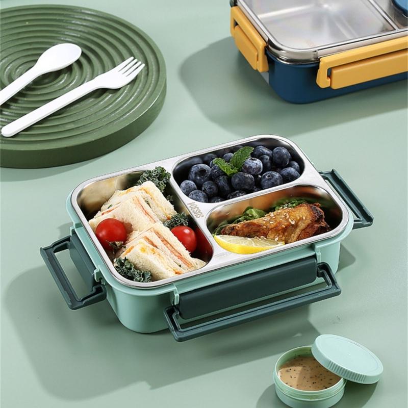 304 Stainless Steel Food Storage Container with Dividers Meal Box Portable Lunch Box for Office and Outdoor Use