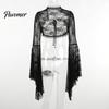 Soft Lace Bell Sleeve Cardigan Vintage Gothic Black T-shirt Elegant Flared Smock Top See Through Sexy Cropped Tops Streetwear Solid Color