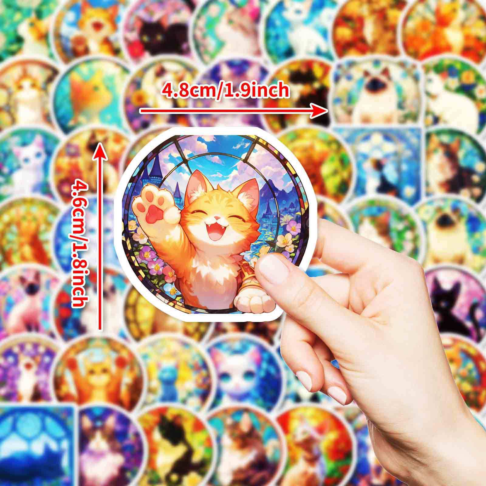 

50 PP Material Waterproof Color Glass Cat Stickers DIY Mobile Phone Water Cup Laptop Decoration Stickers