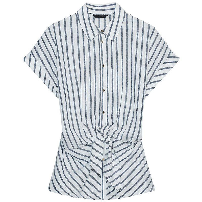 

Zaprha 2025 Summer New Linen Blend Knot Decoration Blue and White Stripe Shirts Women Design Sense 8138863 Blue/White L