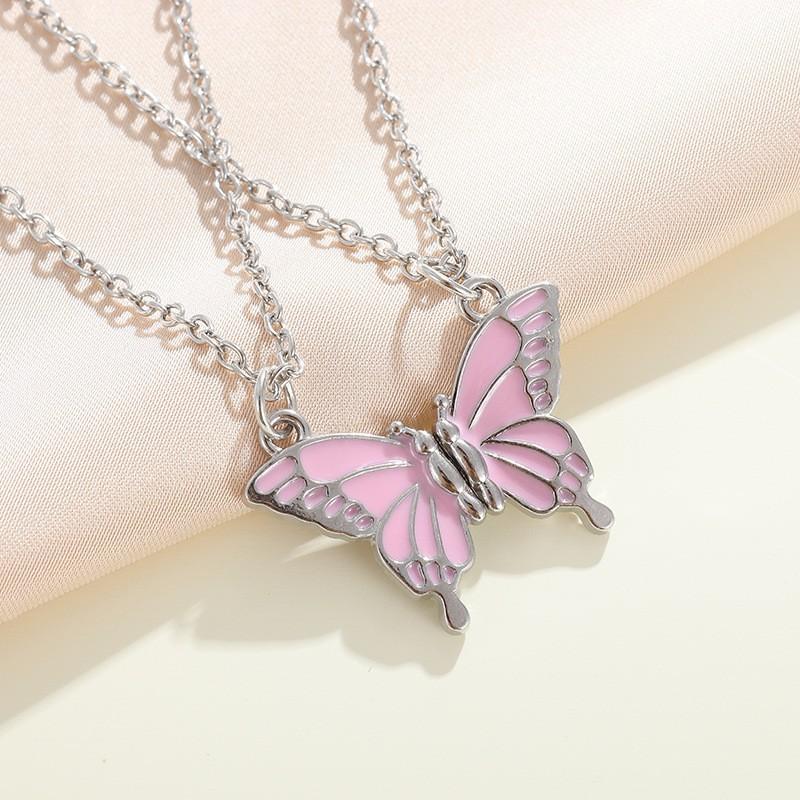 Cross-border New Best Friend Colorful Butterfly Match Friendship Magnetic Necklace Sweater Chain