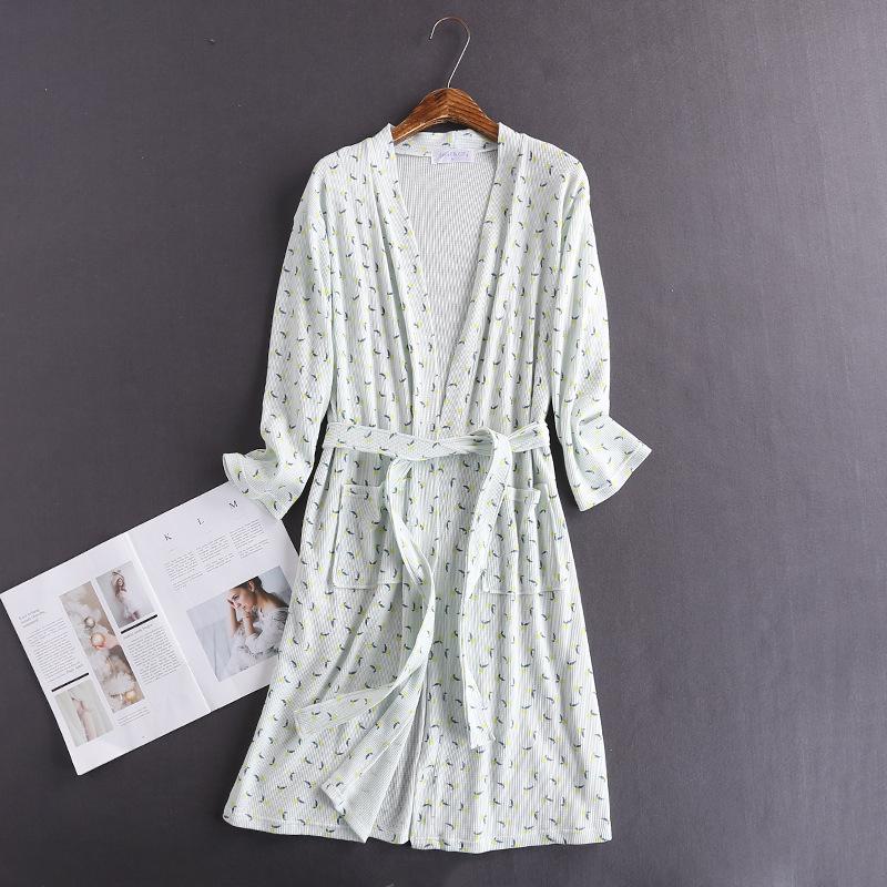 New Cotton Waffle Kimono Bathrobe - Long Sleeve, Soft & Skin-Friendly, Perfect for Spring & Autumn