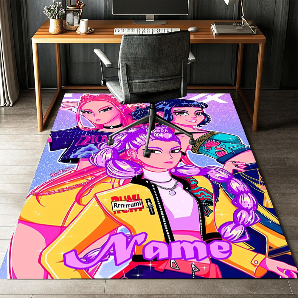 Custom Name KPop Demon Hunters Printed Carpet,Rug for Office Chair Living Room Bedroom Kitchen Room Decor Gifts.