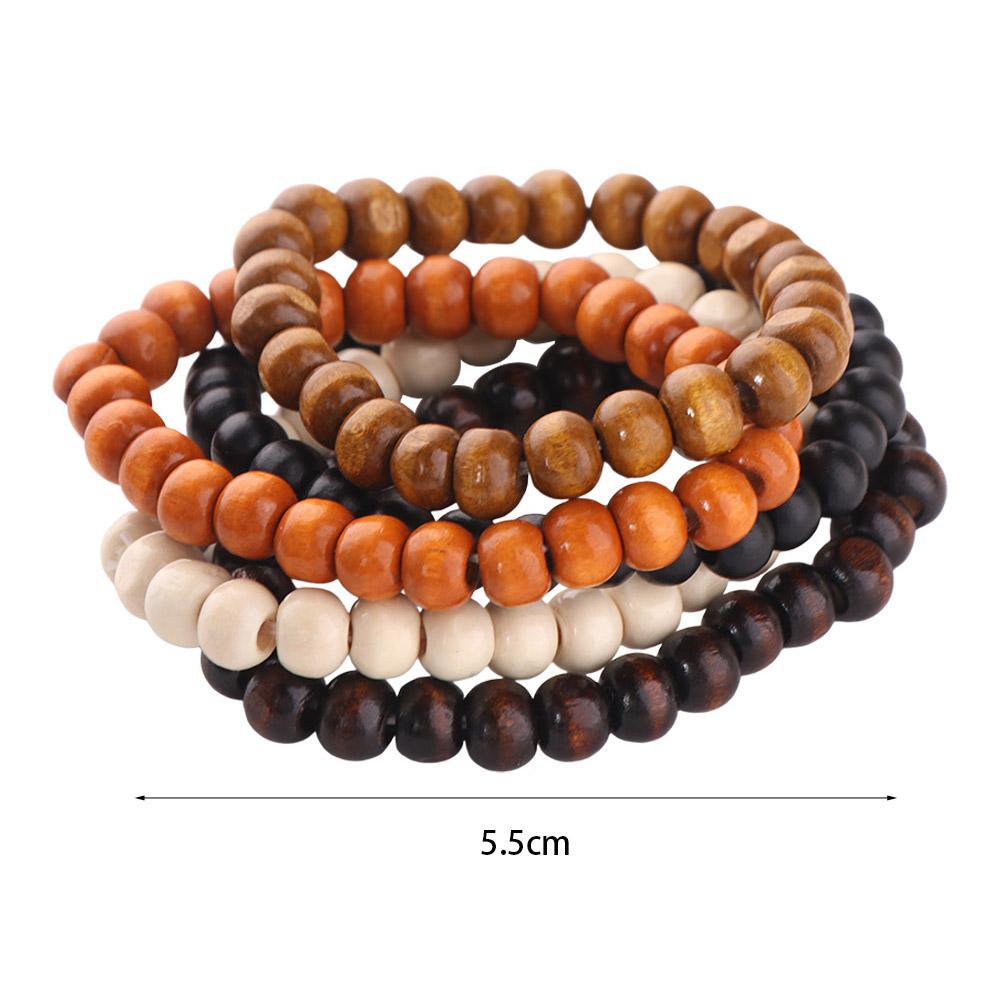 5pcs/set Punk Wood Beaded Bracelet New Design Men's Bangle Classic Natural Wood Bracelet Jewelry