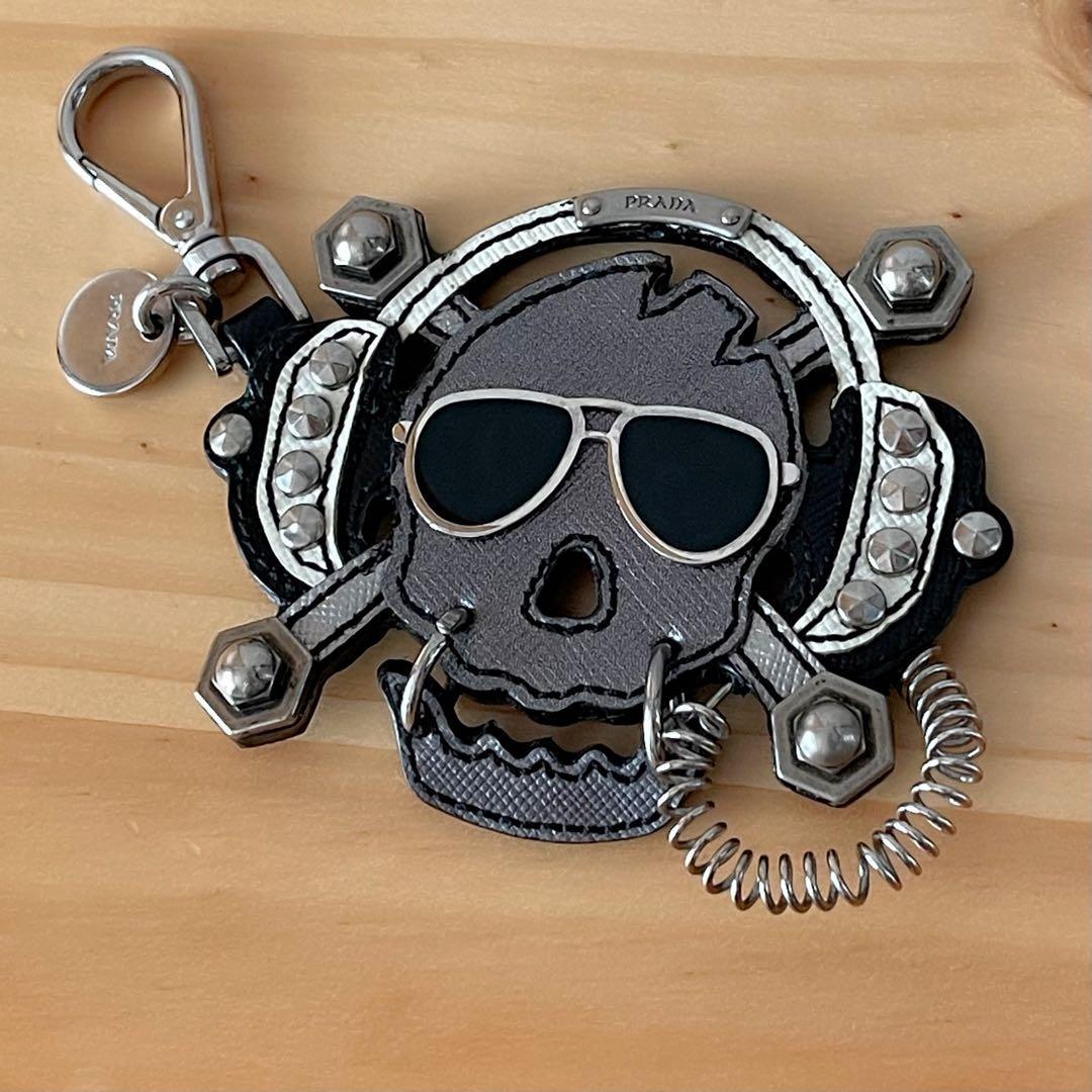 Used Genuine PRADA Prada Keychain Saffiano Leather Skull Keyring