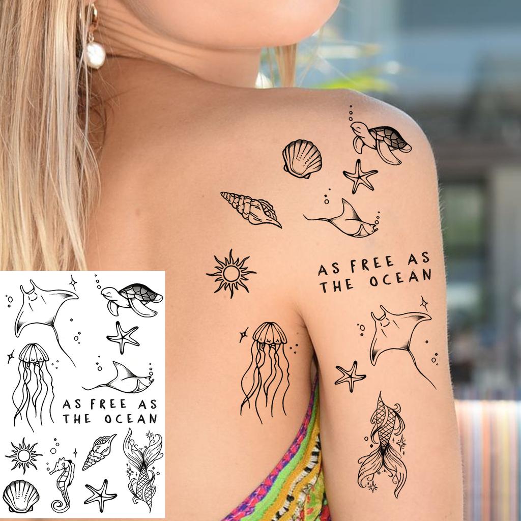 1 Sheet Ship Anchor Crescent Totem Rose Temporary Tattoos For Adult Hands Neck, Fake Tattoo Sticker Long Lasting Realistic Tatoo