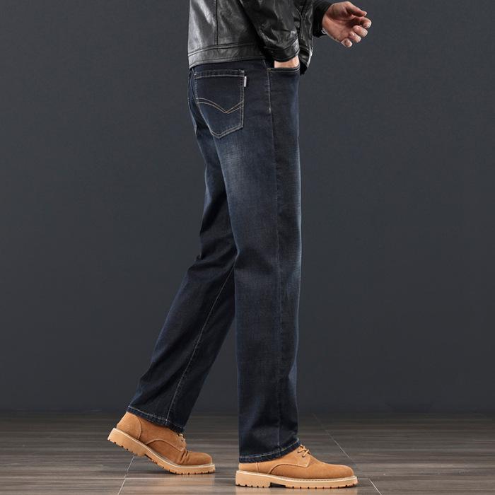 

2024 Men s High-End Loose Straight Leg Elastic Jeans – Casual Luxury Business Wear, High Waist, for Middle-Aged 30