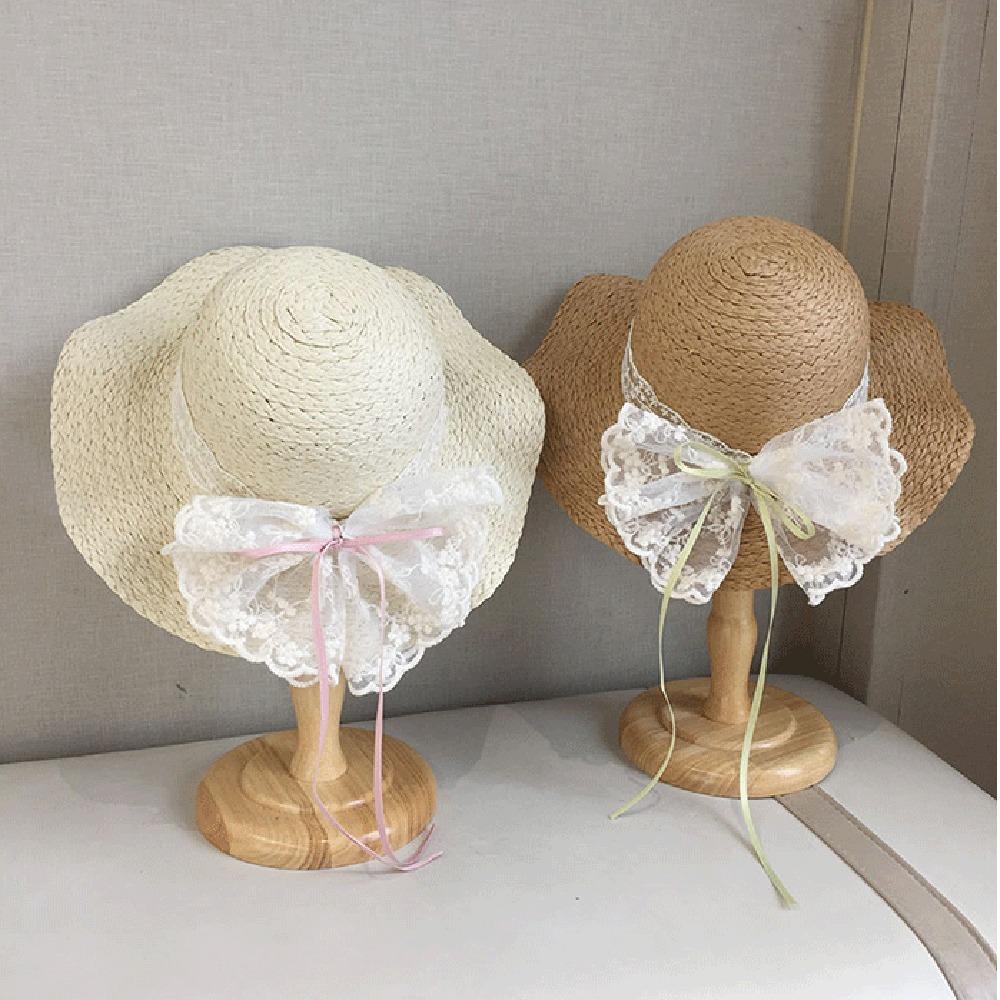 Ribbon Bowknot Straw Sun Hat Sweet Woven Handbag Cute Girls Bucket Hat  Baby