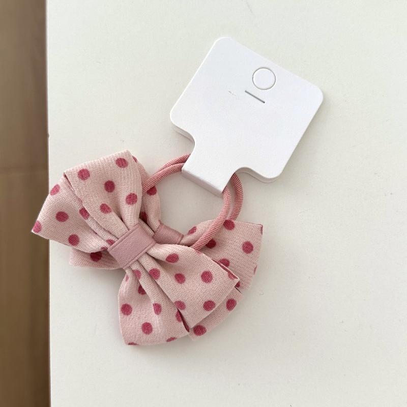 Fabric Handcrafted Bow Hair Ties for Children, Polka Dot Checkered Braided Hair Bands, Girls' Rubber Band Hair Clips