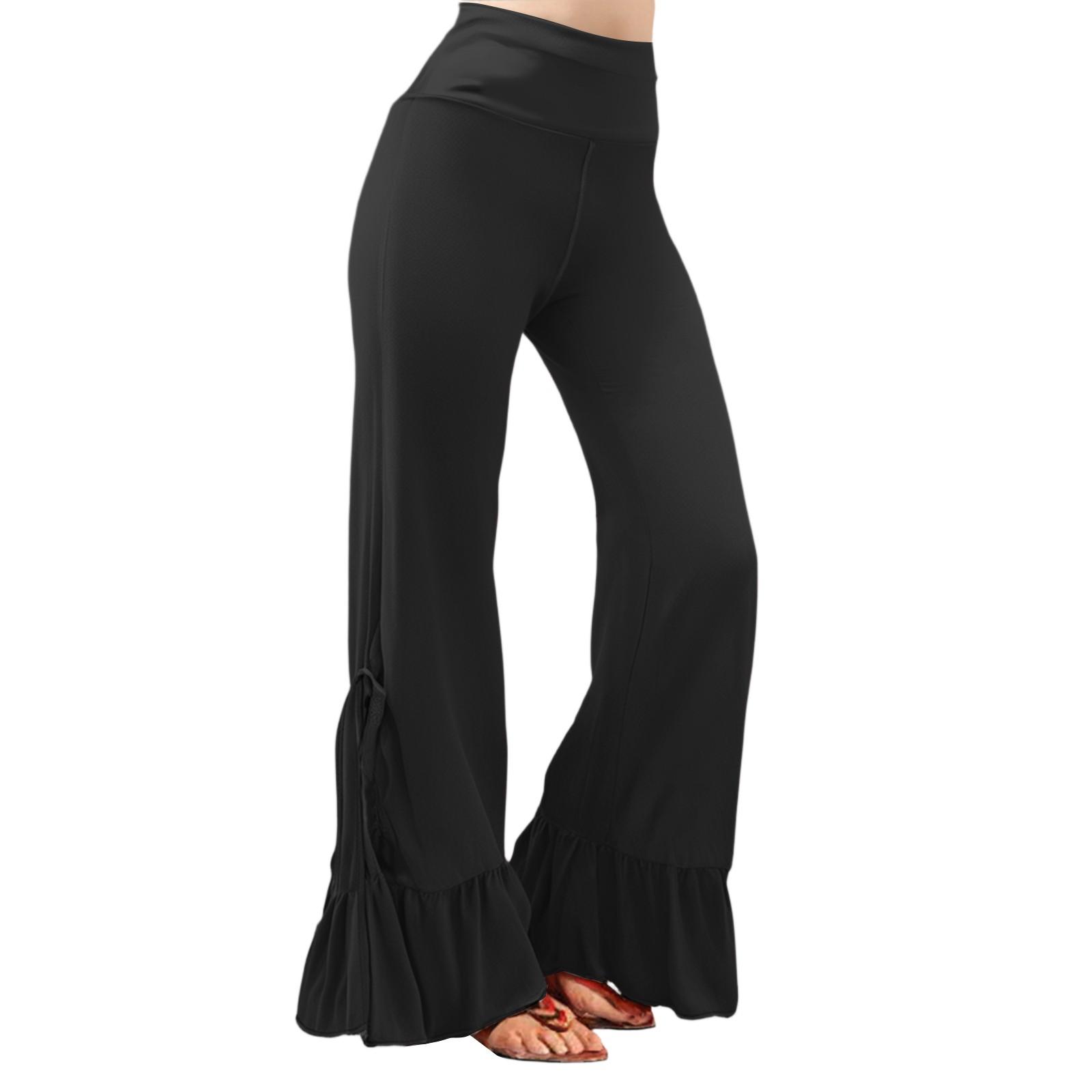 

Women s Summer Wide Leg Pants Casual Flared Pants Elastic High Waist Yoga Pants One Size чорний