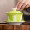 Mutton Fat Jade Porcelain Bai Cai Gaiwan White Ceramic Tea Set Creative Home Use Cabbage Design Kung Fu Brewing Cup with Lid
