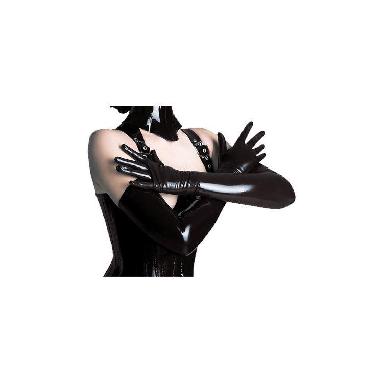 European and American Patent Leather Black Long Erotic Lingerie Gloves One Size чёрный