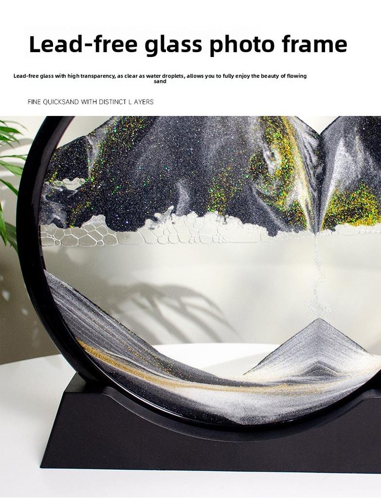 3D Hourglass Quicksand Moving Sand Art Picture Round Glass Deep Sea Sandscape Craft Flowing Painting Home Office Work Decor