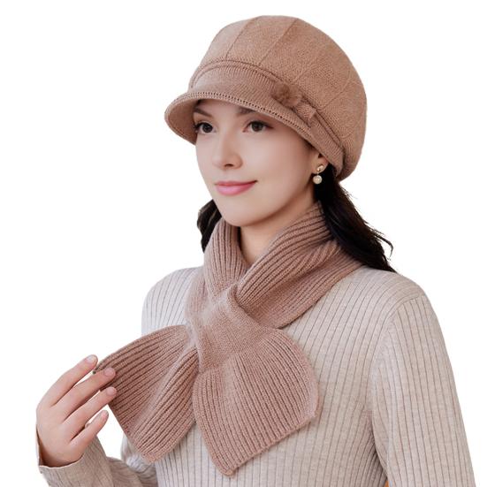 Yousheng 2Pcs/Set Women Hat Scarf Set Solid Color Knitting Baseball Hat Solid Color Thickened Scarf Set Solid Color Elastic Winter Accessories