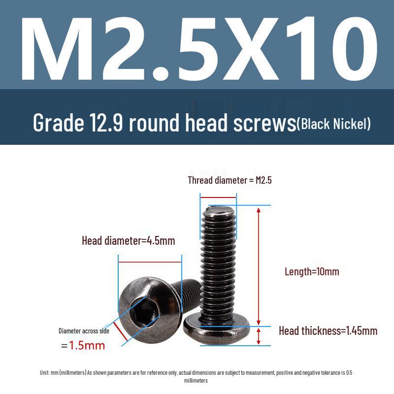 Yigu 12.9 High-Strength Black Nickel Hex Socket Machine Pan Head Screws M2/M2.5