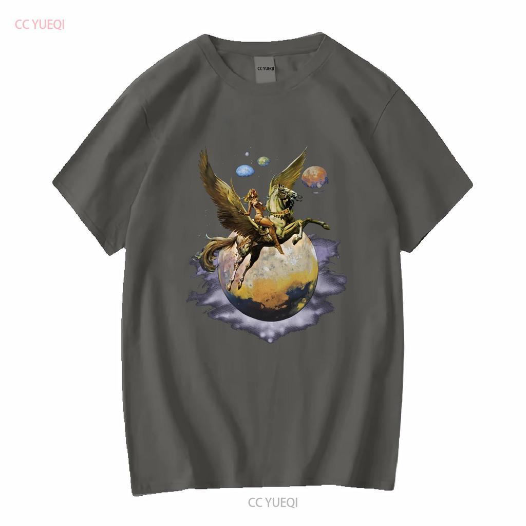 BORIS VALLEJO PEGASUS NEUES SCHWARZES T-SHIRT Lang- oder Kurzarm Vintage-Waschung Unisex Bequeme Streetwear Leicht stylisch