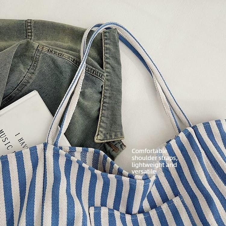 Striped large capacity canvas tote bag women's shoulder bag