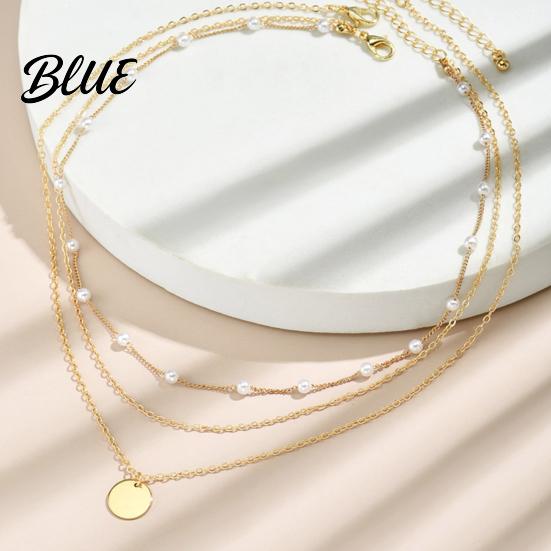 Double-layered Necklace Women Faux Pearl Decor Heart Pendant Lady Layered