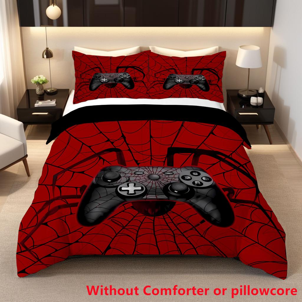 Boys Game Controller Quilt Cover Cool Gamepad Bedding Set Modern Polyester Comforter Bedspread Black Red Spider Web Bedding Set