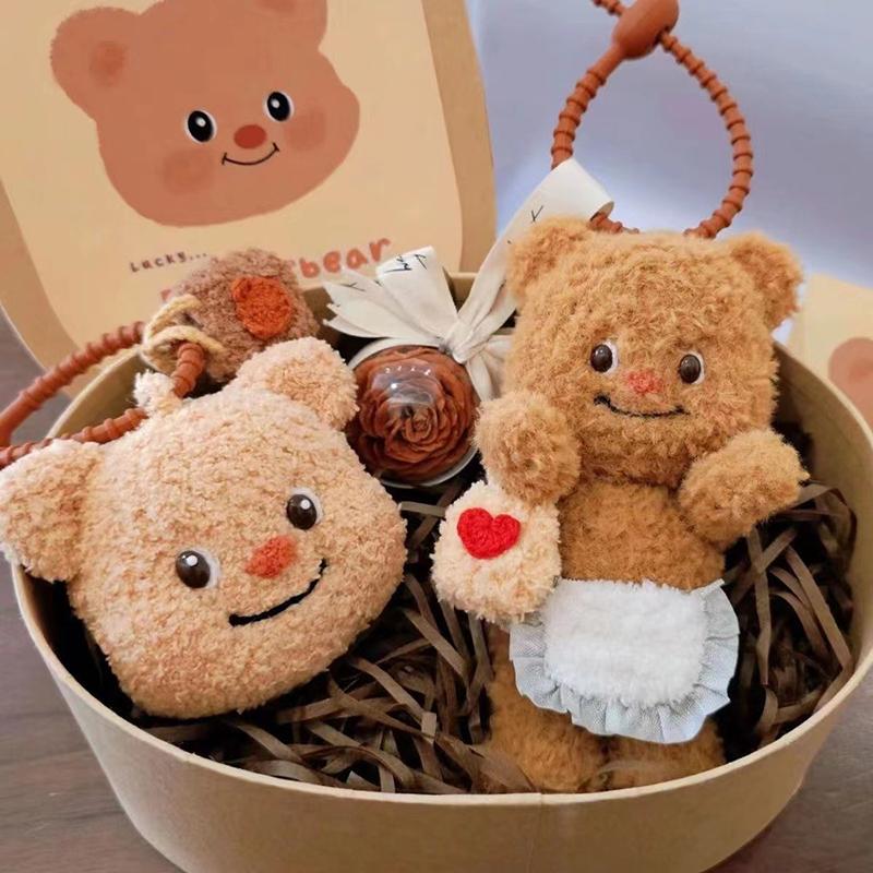 Cute Kawali Cartoon Butter Bear Plush Doll Pendant Keychain Bag Car Key Accessories Couple Girlfriend Birthday Toys For Girls