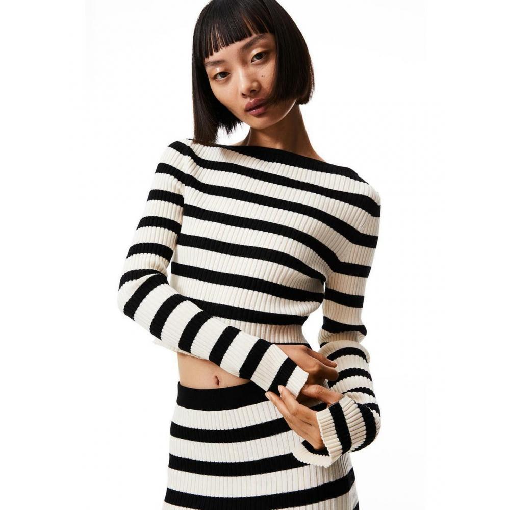 

Укороченный топ HM Rib Knit Cream Black Stripe 1176445001