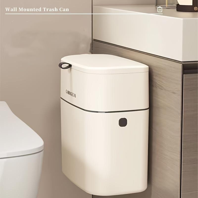 1pc Wall Mounted Trash Can, Household Large Capacity Living Room Toilet Good Appearance Horizontal With Lid Slim Garbage Can, Kitchen Accessories