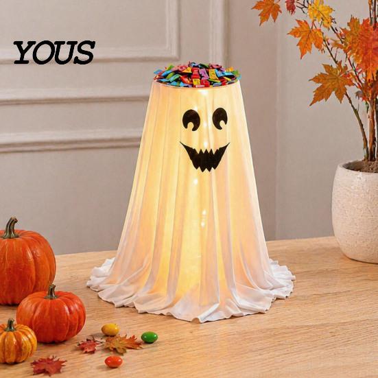 Reusable Party Accessory for Holiday Halloween Ghost Candy Bowl Stand with Remote Control, Large LED Lighted Indoor Decoration Supplies Cute
