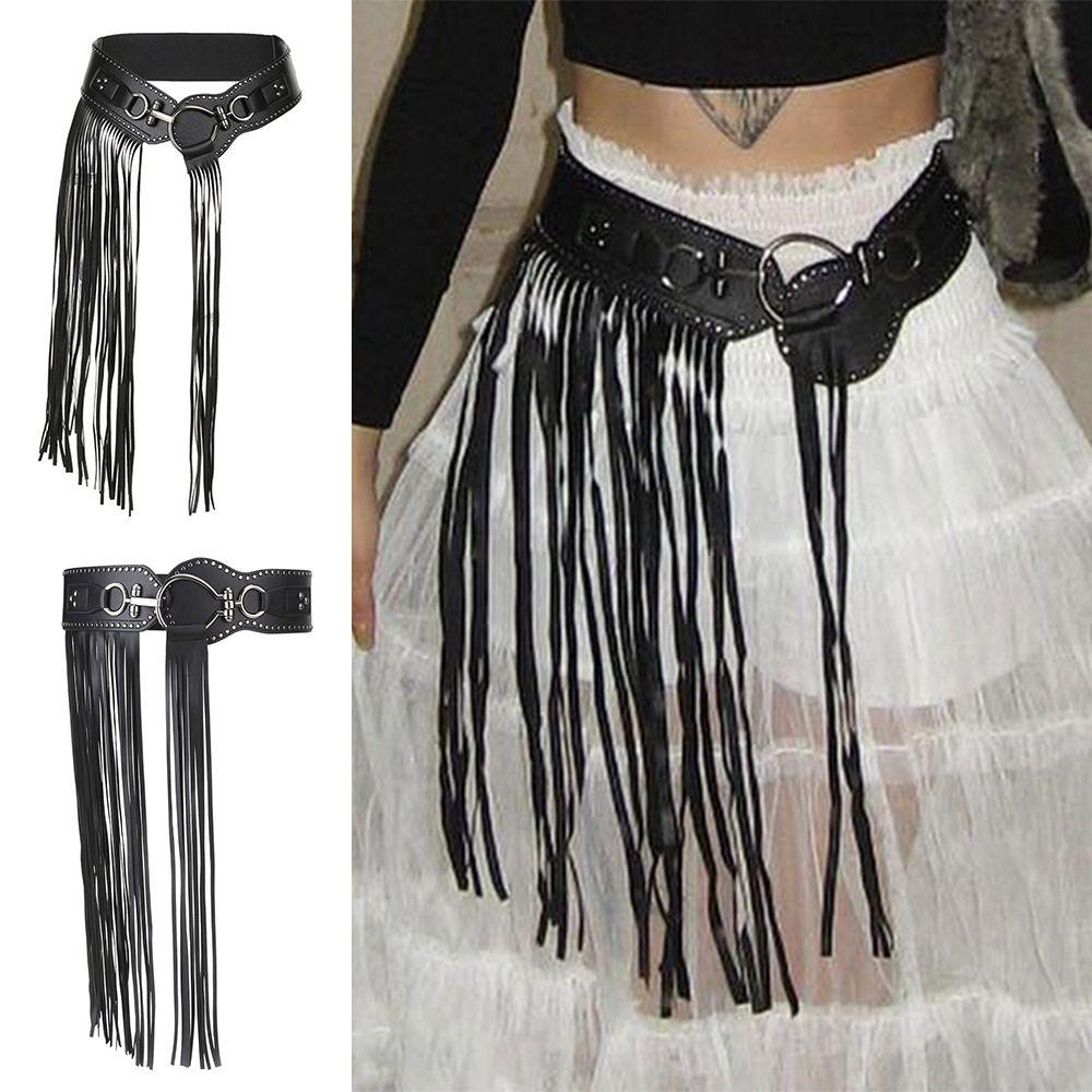 Long Tassel Hiphop Jeans Belt PU Leather Waistband Waist Decorate Accessories