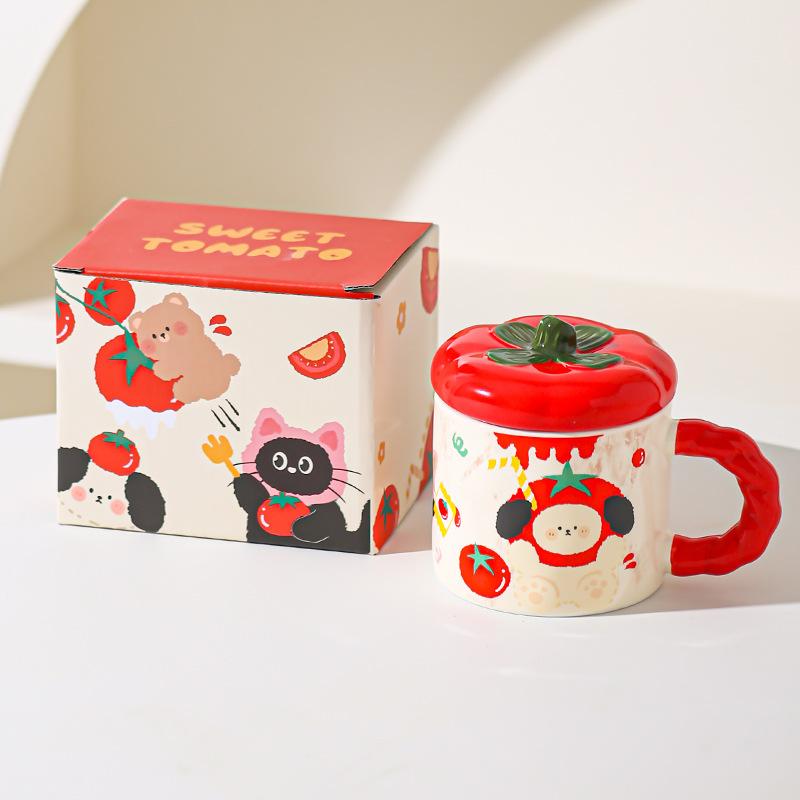 

Persimmon Ruyi Ceramic Mug Cute Water Cup High Precision Birthday Gift Cup with Lid Coffee Cup Breakfast Cup 301-400ml