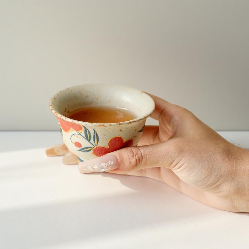 Caramel Glaze Hand-painted Peach Blossom Teacup Handmade Tea Bowl Mug Tea-tasting Personal Cup Chazhan Master Cups Teaware