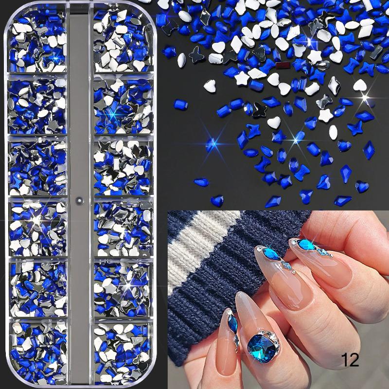 Mix 3D Flatback Nail  12 Grids Mini  Diamonds For Nail Art Glitter Charm Decorative Diy Manicure Art Accessor