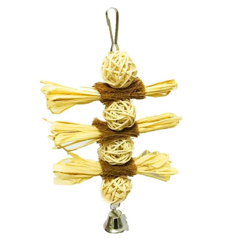 Natural Wooden Grass Pet Parakeet Chewing Toy Parrot Bird Bites Swing Ball Loofah Vine Balls Cage Bird Hanging Accessories