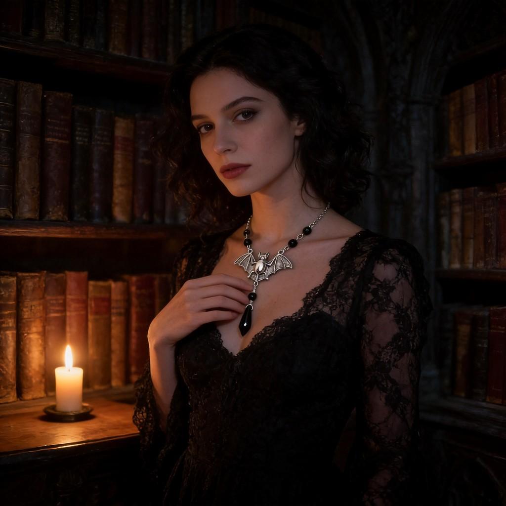 Gothic Wizard Bat Pendant Necklace With Crystal Geometric Design For Women
