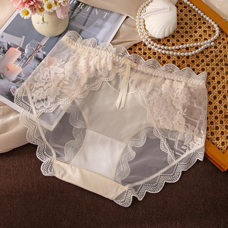 Big Size Ladies Summer New Style Pure To Hollow Lace Pure Cotton Crotch Breathable Waist Triangle Briefs