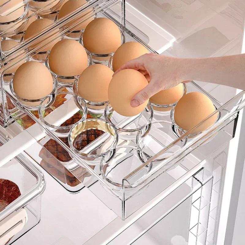 12/18 Grid Drawer Style Egg Holder Food Grade Stackable Fresh Keeping Box Kitchen Fridge Household Egg Storage Organizer Shelf