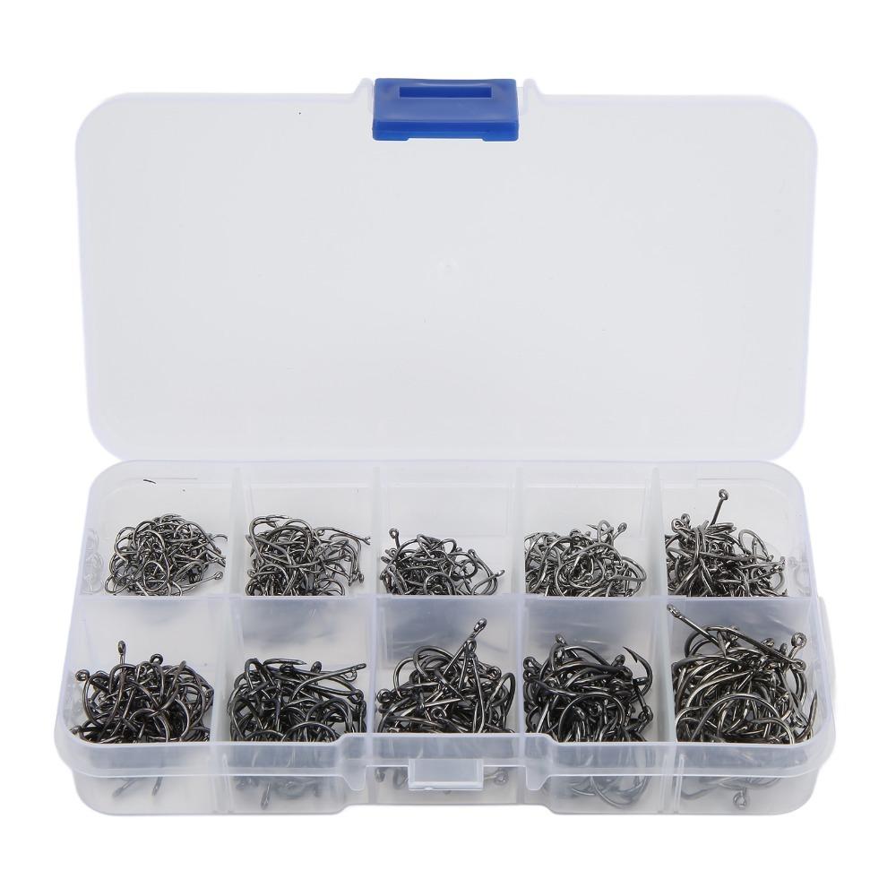 500PCS with Barbed Hooks Carp Fishing Hooks 10 Sizes Fly Fishing Hooks  Trout Fishing чёрный