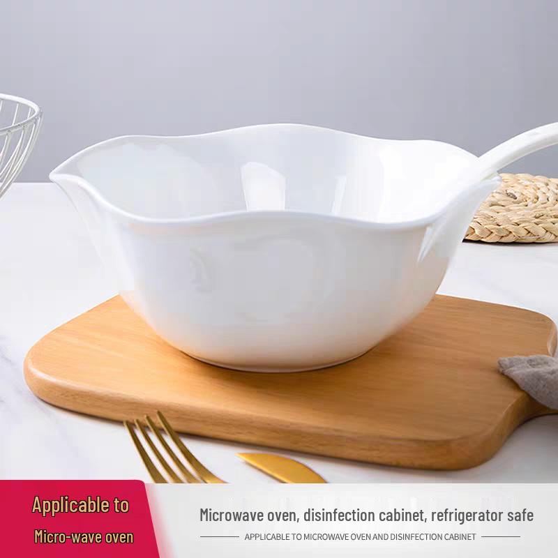 White Lotus Bone China Bowl: Western-Style Large Ceramic Noodle/Salad/Soup Bowl