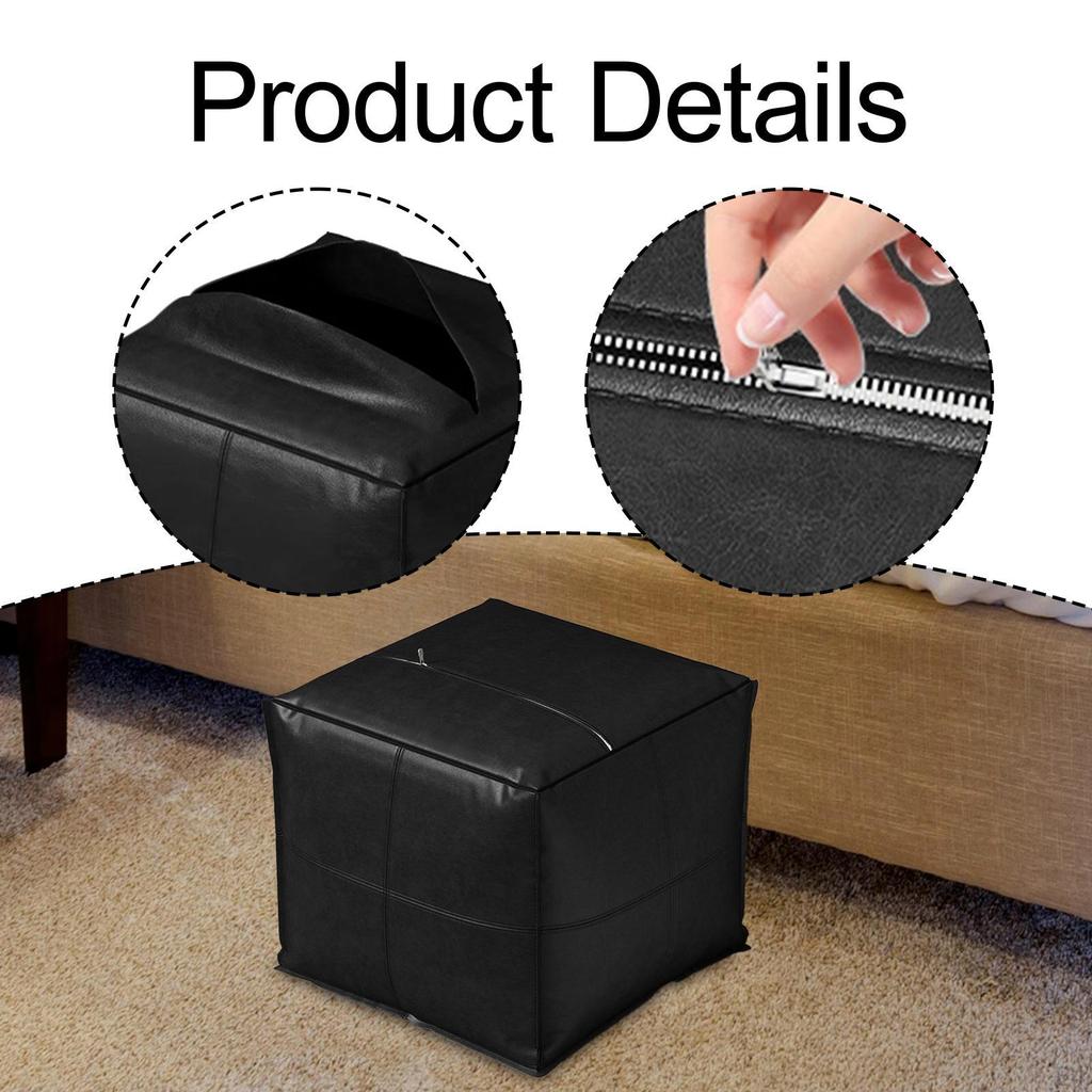 PU Leather Ottoman Cover for Foot Rest 45x45x40cm Storage Solution Bedroom