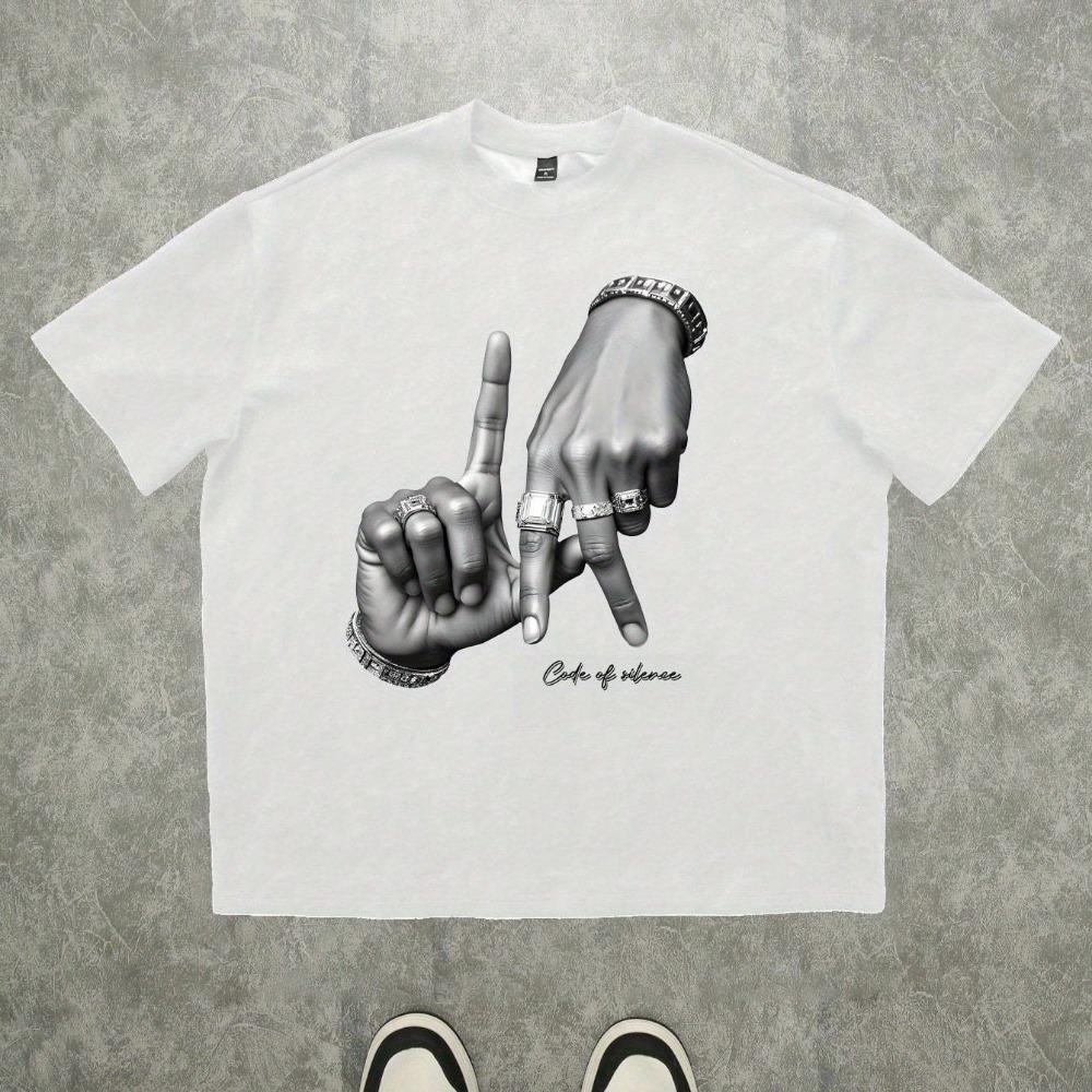 New Men s T-shirt Trendy and Personalized Style  Dream Court  Gesture Pattern Printed T-shirt Suitable for Outdoor Sports and Leisure S