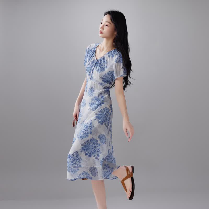 SOFSIL Women s French Floral V-Neck Short Sleeve Silk Dress XL