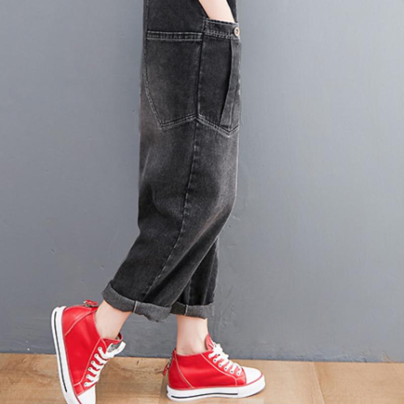 Pantaloni allacciati con bretelle in denim artistico da donna, pantaloni larghi e larghi retrò, pantaloni alla moda casual Haren, estate e autunno