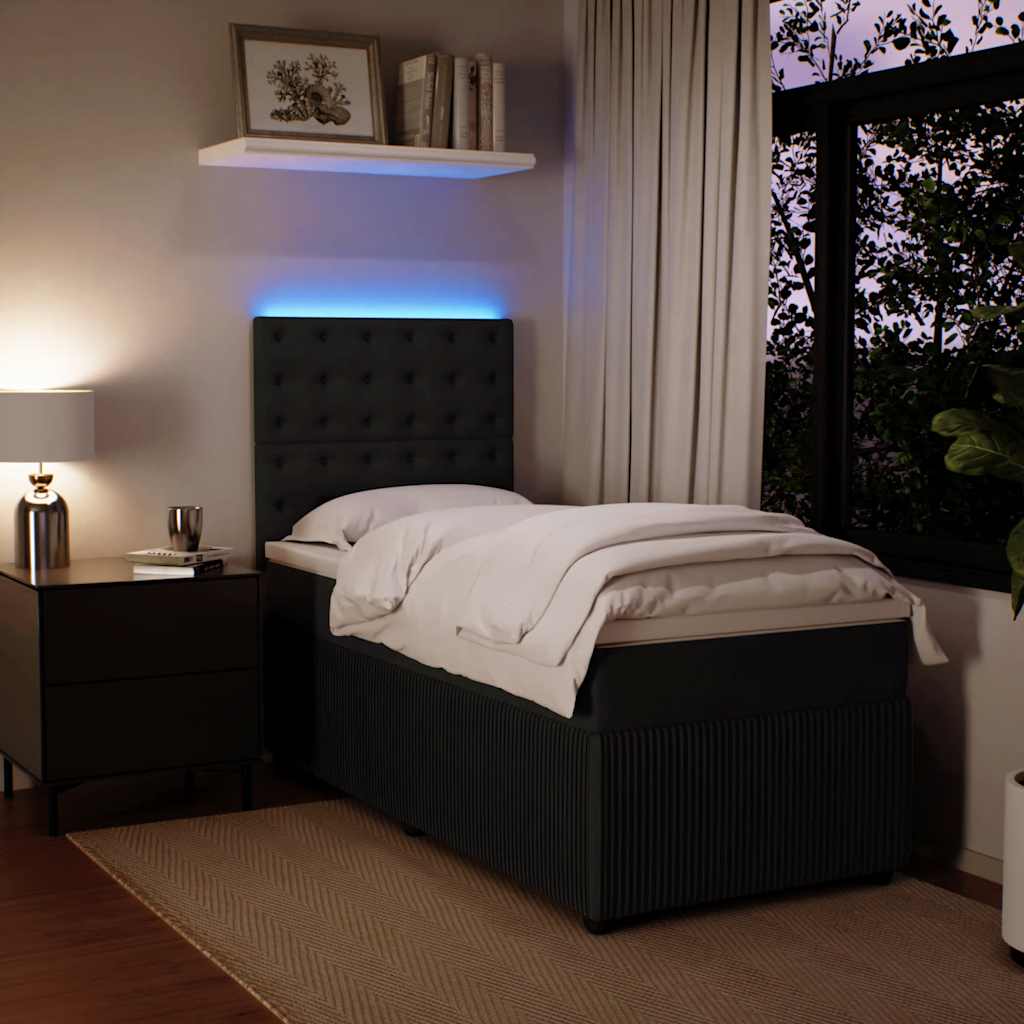 Box Spring Bed with Mattress Black 90 x 190 cm Velvet