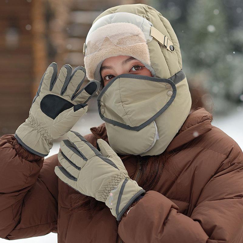 Multifunctional thickened warm child women's winter gloves scarf mask integrated hat outdoor riding electric car