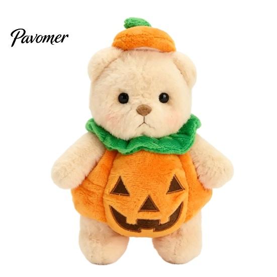 Fluffy Decorative Pillow Doll Halloween Pumpkin Bear Plush Toy, Soft Stuffed Animal for Kids, Theme Room Decor Cute Huggable Fall Holiday Home