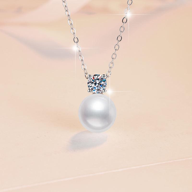Natural Freshwater Pearl Simple Moissanite Clavicle Chain S925 Sterling Silver Necklace 2026