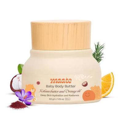 Maate Bebek Vücut Yağı (50 gram) | Saf Kokum Yağı, Shea Yağı, Portakal ile Zenginleştirilmiş | Yüz İçin Bebek Kremi | Çocuklar İçin Bebek Vücut Yağı 0-12 yaş