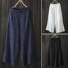 Casual Women Solid Color Elastic Waistband Wide Leg Trousers Loose Long Pants