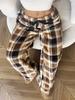 Winter New Women's Plaid Casual Pants with Elastic Waist and Fleece