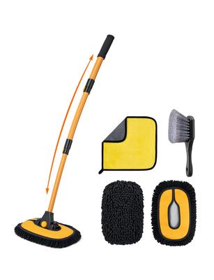 AstroAI Bend Car Wash Brush with Telescopic Car Wash Car Wash Kit with Microfiber Towel and Tire Brush for and Floor Long Car Wash Includes One